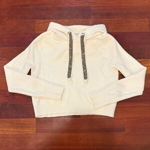 Zara White Hoodie with Glitter Drawstrings